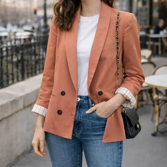 J.Crew Double Breasted Blazer Size Size 4 Blush Peach Tailored Quiet luxury Chic - Picture 1 of 6